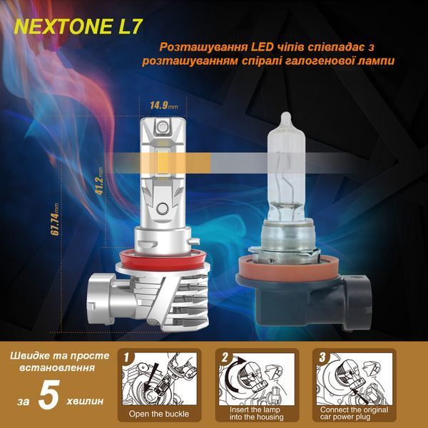 Лампа светодиодная для фар NEXTONE LED L7 H7 6000K 6000LM 2 шт комплект 102-892 фото