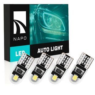 Комплект світлодіодних ламп NAPO LED T10-3030-2smd W5W T10 колір світіння білий 4 шт N01740W04 фото