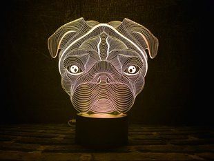 3D світильник нічник з пультом "Мопс" 3DTOYSLAMP 02-008 фото