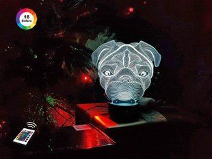3D світильник нічник з пультом "Мопс" 3DTOYSLAMP 02-008 фото