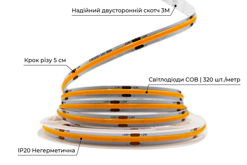 Світлодіодна стрічка DC24V IP20 жовтий. PROLUМ СОВ 320 LED (котушка. Ціна за метр) *350009 фото