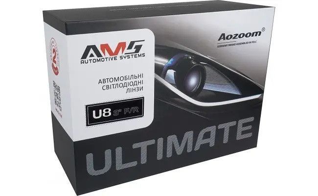 Світлодіодна LED лінза для фар AMS ULTIMATE U8 3.0" F 5500K 100W комплект 2 шт 30281 фото