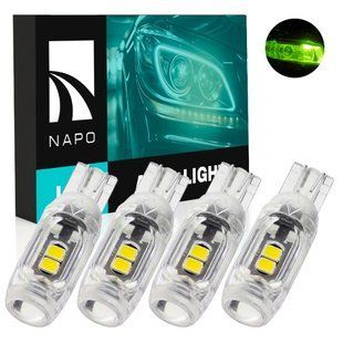 Комплект світлодіодних ламп NAPO LED T10-3030-6smd-Lens W5W T10 колір світіння зелений 4 шт N01035G04 фото