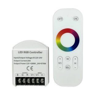 RGB контроллер DC12-24V 24А, 3 канала, сенсорный RF-пульт, до 576W, белый&nbsp;OEM Б 25609 фото