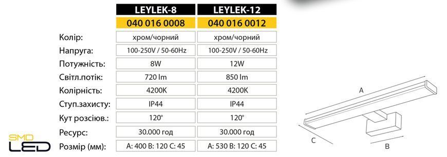 Подсветка зеркал-картин LED 8W 4200K. Horoz Electric "LEYLEК" х 040-016-0008-010 фото