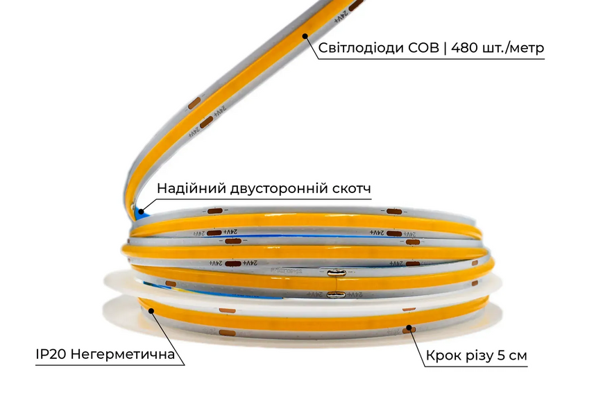 Світлодіодна стрічка DC24V IP20 білий нейтральний. PROLUМ СОВ 480 LED (котушка. Ціна за метр) *350004 фото
