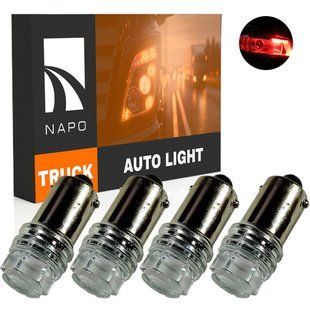 Комплект светодиодных ламп для грузовиков NAPO TRUCK BA9S-2835-3smd 24V T4W Ba9s цвет свечения красный 4 шт NT14760R04 фото