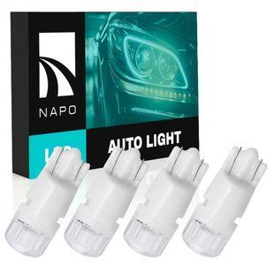Комплект світлодіодних ламп NAPO LED T10-CCAB-2835-2smd W5W T10 колір світіння білий 4 шт N01307W04 фото