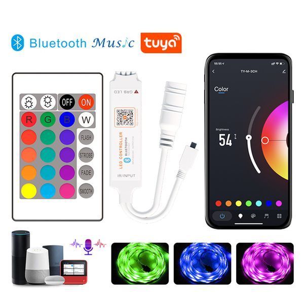 Контроллер PROLUM RGB Mini с пультом 24 кнопки IR+Bluetooth TUYA (HomeLink, 6A, 5&ndash;24V, IP20, управление со смартфона, совместимость с Google Home/Home Assistant/Tuya Smart) 404020 фото