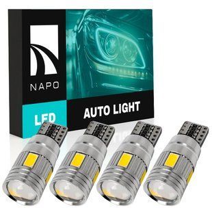 Комплект світлодіодних ламп NAPO LED T10-5630-6smd-Lens W5W T10 колір світіння білий 4 шт N00010W04 фото
